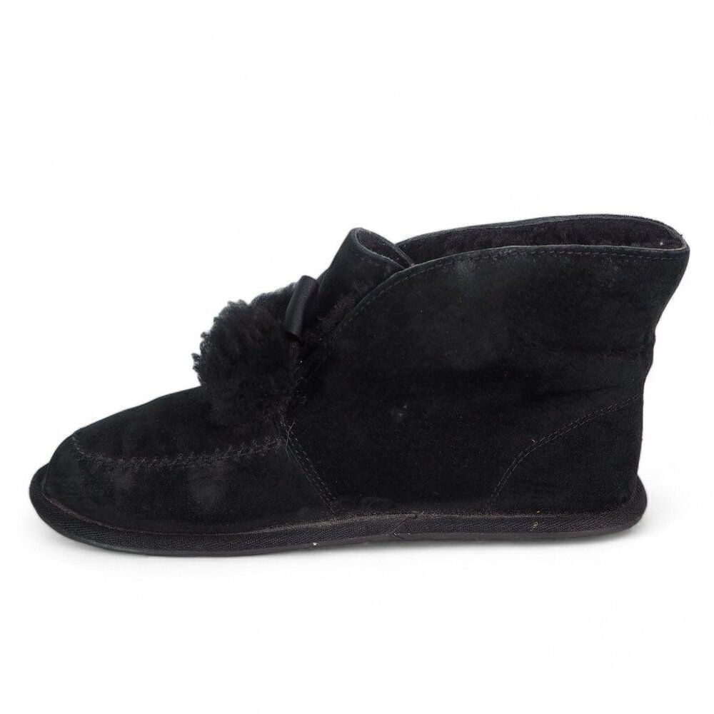 UGG Kallen Suede Moc‎ Toe Pom Pop Suede Ankle Booties Black 1017541 Women's 7 - Picture 6 of 12